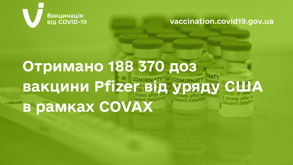 УКРАЇНА ОТРИМАЛА ПОНАД 188 ТИС. ДОЗ ВАКЦИНИ PFIZER ВІД УРЯДУ США В МЕЖАХ COVAX, ЯКУ ДОСТАВИВ ЮНІСЕФ