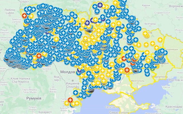 Інтерактивну мапу закладів охорони здоров’я, що надають ВІЛ-послуги в Україні